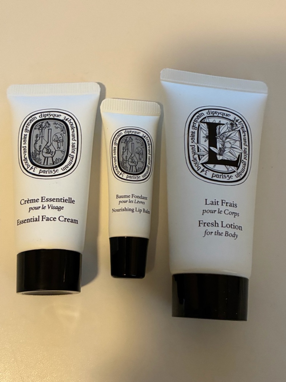Diptyque 3pc Travel Set Body Lotion Face Cream Lip Balm New Sealed